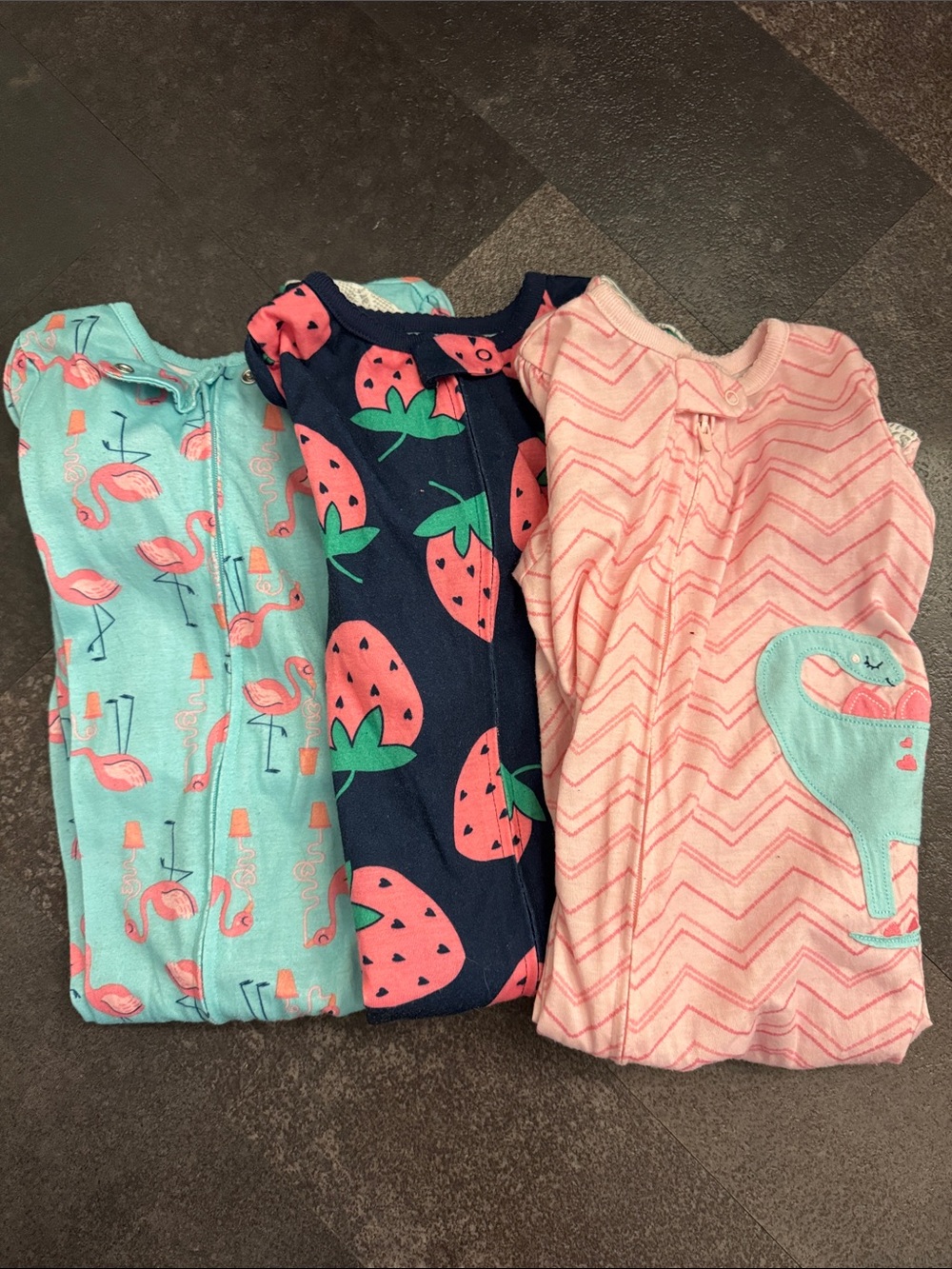 3-Pack Girls' Footie Pajamas in Pink, Aqua & Navy - Set of 3